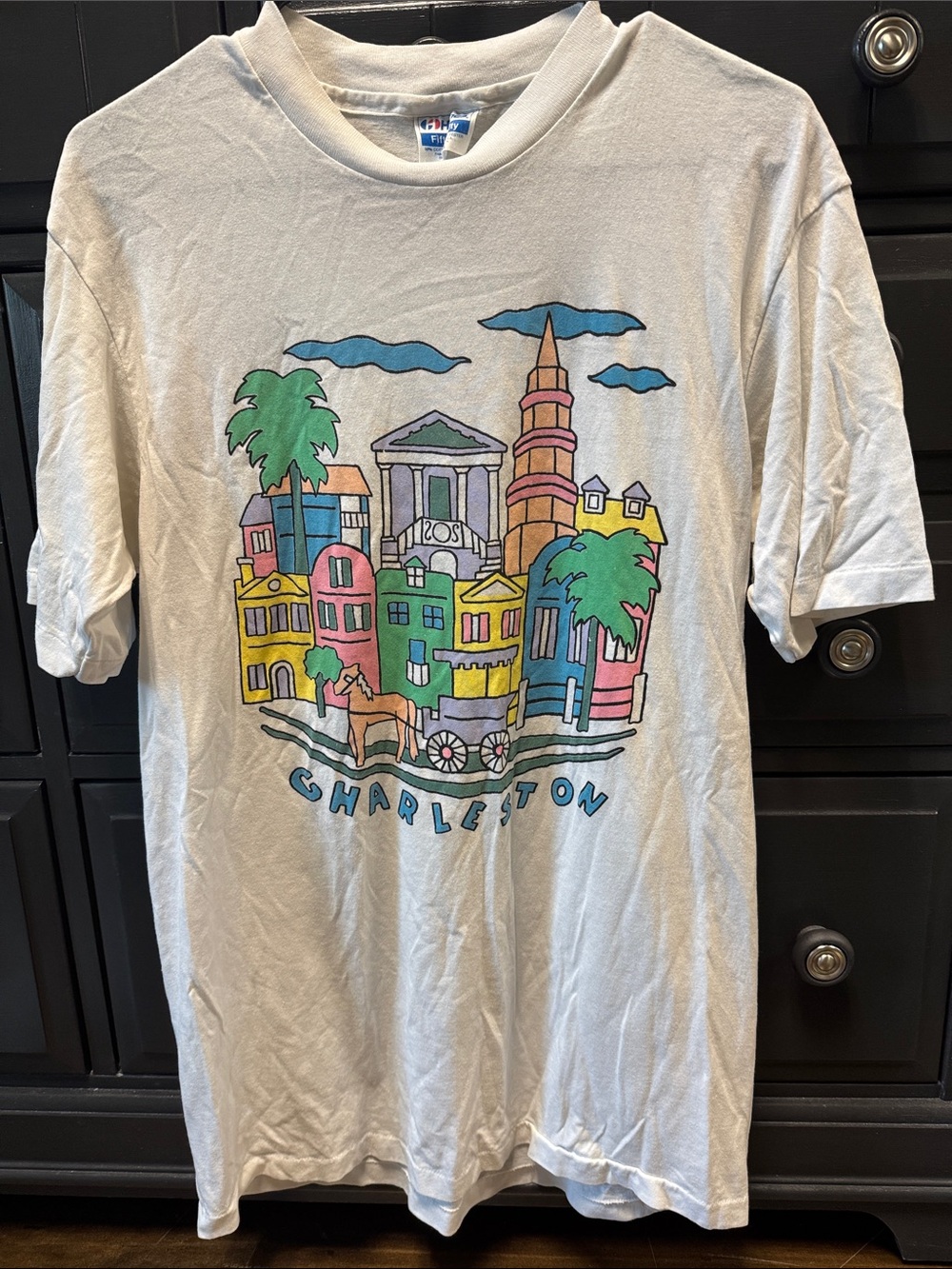 Hanes White and Blue Fifty-Fifty Tag Tee